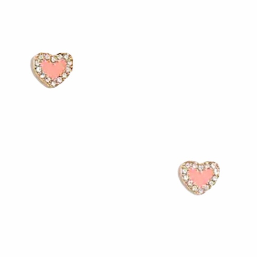 J.CREW Heart Earrings Enamel Bright Coral Crystals - Picture 6 of 6